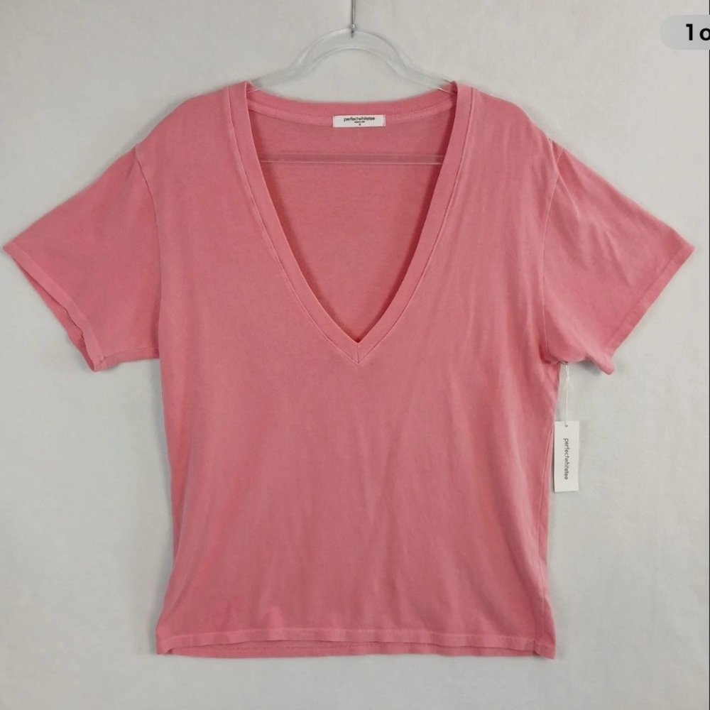 Perfectwhitetee Pink Deep V-Neck Women's Top, Size S